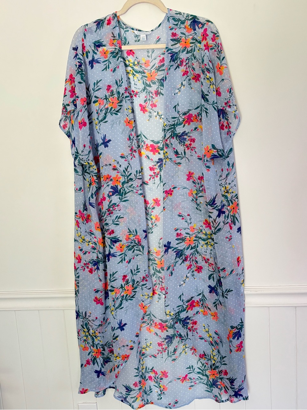 Boutique Floral Dots Sheer Kimono Duster Size 2X/3X Coastal Beach Swim Cover